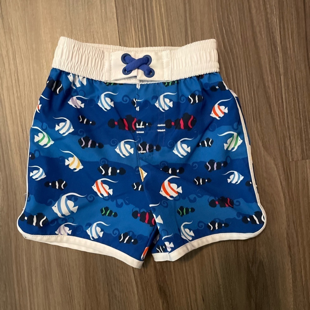 Wonder Nation Blue Fish Print Swim Trunks size 3/6M